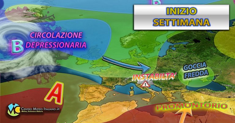 Meteo – Nuovo cavo perturbato in transito per inizio settimana, con il ritorno dei temporali: i dettagli