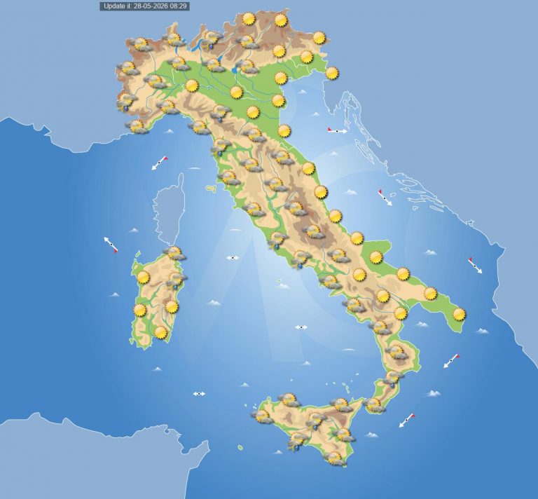 Meteo domani 29 maggio: cieli sereni o poco nuvolosi sull’Italia, attenzione allo sviluppo di temporali pomeridiani