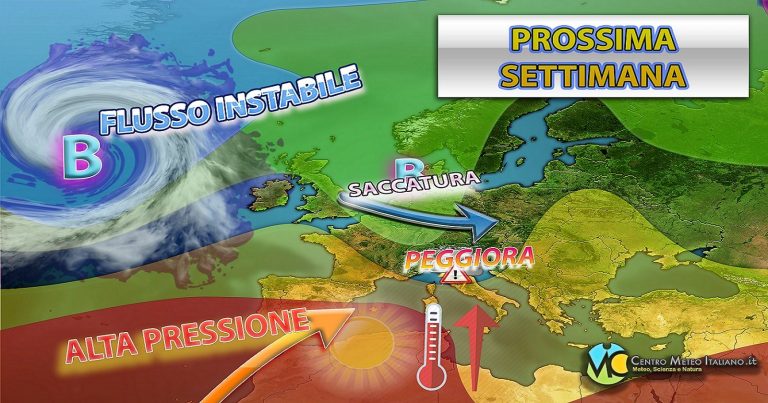 Meteo – Irruzione di maltempo in arrivo nella prossima settimana con rischio di nubifragi e crollo termico: i dettagli