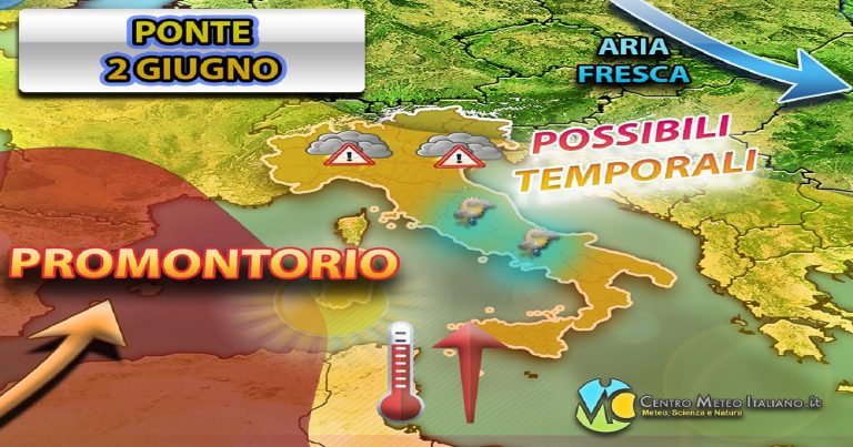 Meteo Italia – Passaggi instabili e calo termico nel ponte del 2 Giugno, a seguire possibile nuova ondata di caldo