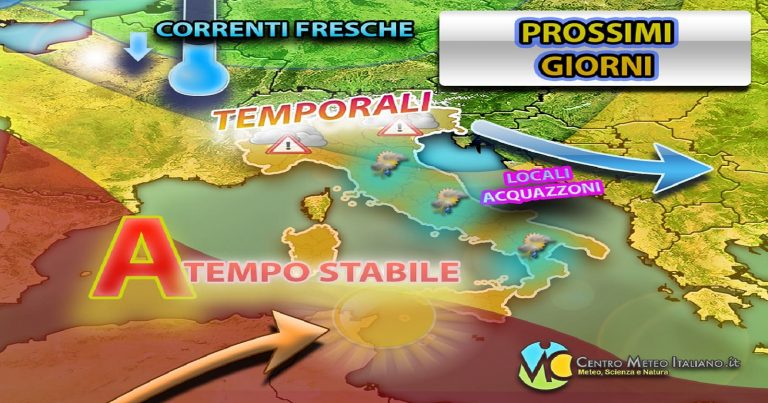 Meteo – Forte maltempo su parte dell’Italia con rischio nubifragi e a seguire generale calo delle temperature