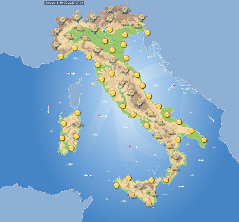 Meteo domani 20 giugno: fine settimana che si apre con caldo intenso in Italia e qualche temporale