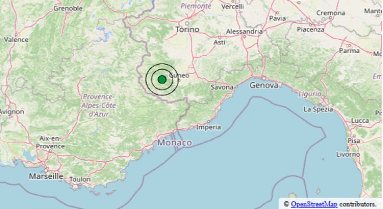 Scossa di terremoto registrata oggi in Piemonte, epicentro in provincia di Cuneo – Dati Ingv