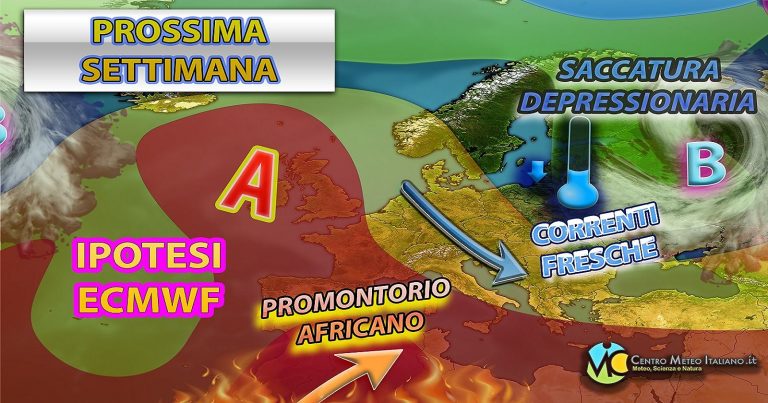 Meteo – Irruzione di aria fresca nella prima metà della prossima settimana, con sensibile calo termico e possibili temporali
