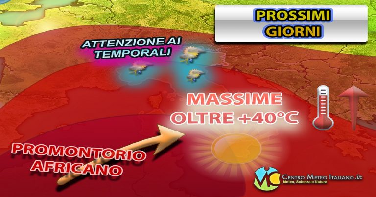 Meteo – Nuovo passaggio instabile ad inizio settimana, poi torna il caldo anomalo con valori anche di oltre +40°C al centro-sud