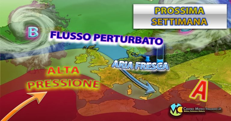 Meteo – Passaggio instabile ad inizio settimana con acquazzoni, temporali ed un calo delle temperature