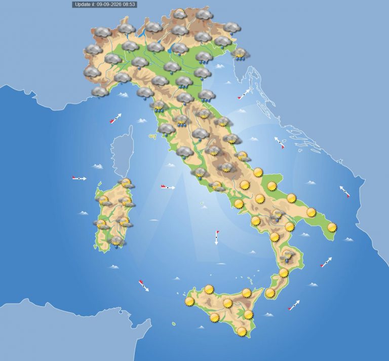 Meteo domani 10 settembre: tempo instabile su parte dell’Italia con piogge e temporali anche intensi
