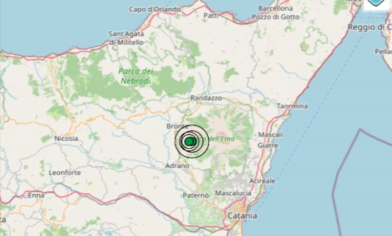 Terremoto oggi sull’Etna: scossa di magnitudo 3.2 con epicentro a Bronte, i dati dell’Osservatorio Etneo dell’Ingv
