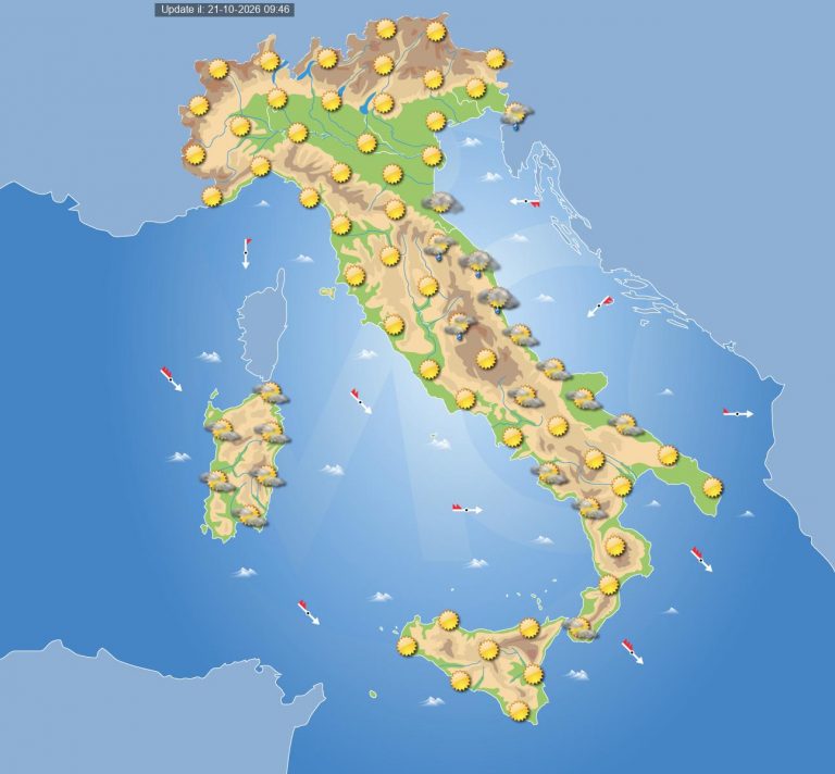 Meteo domani 22 ottobre: tempo in miglioramento in Italia salvo residui fenomeni e clima più fresco