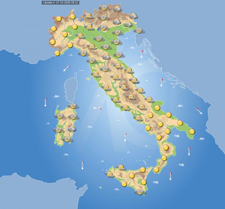 Meteo domani 28 ottobre: aria più fredda verso il Sud con nuvolosità in transito sull’Italia, ecco i dettagli
