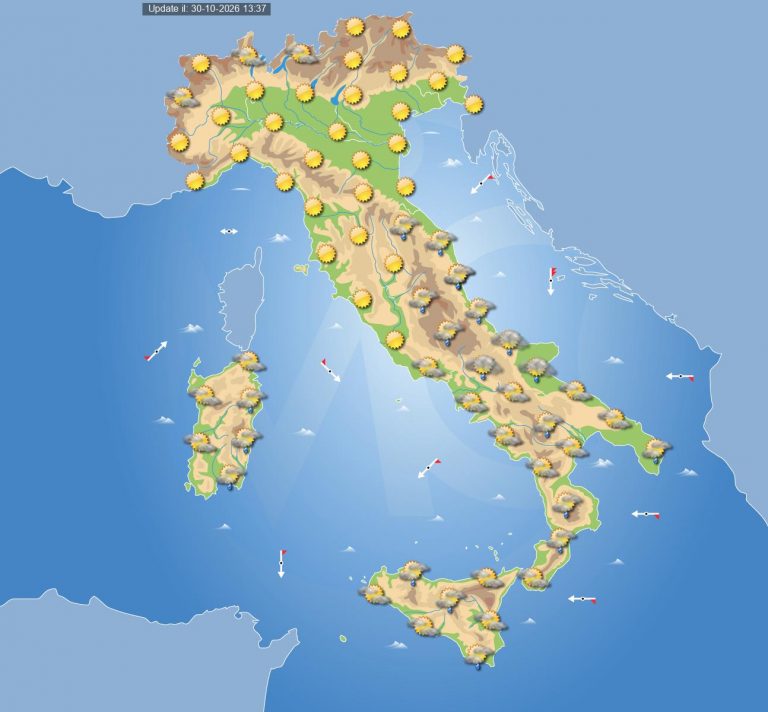 Meteo domani 31 ottobre: fine settimana che inizia con piogge e acquazzoni su diverse regioni d’Italia