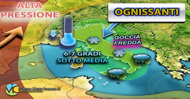 Meteo – Ulteriore maltempo in arrivo con calo termico e primo assaggio d’Inverno per Ognissanti: i dettagli