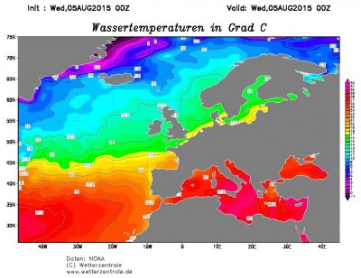 Anomalie della temperatura superficiale del mare