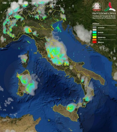 Tempo in atto sull'Italia: forti temporali sui rilievi ma anche gran caldo